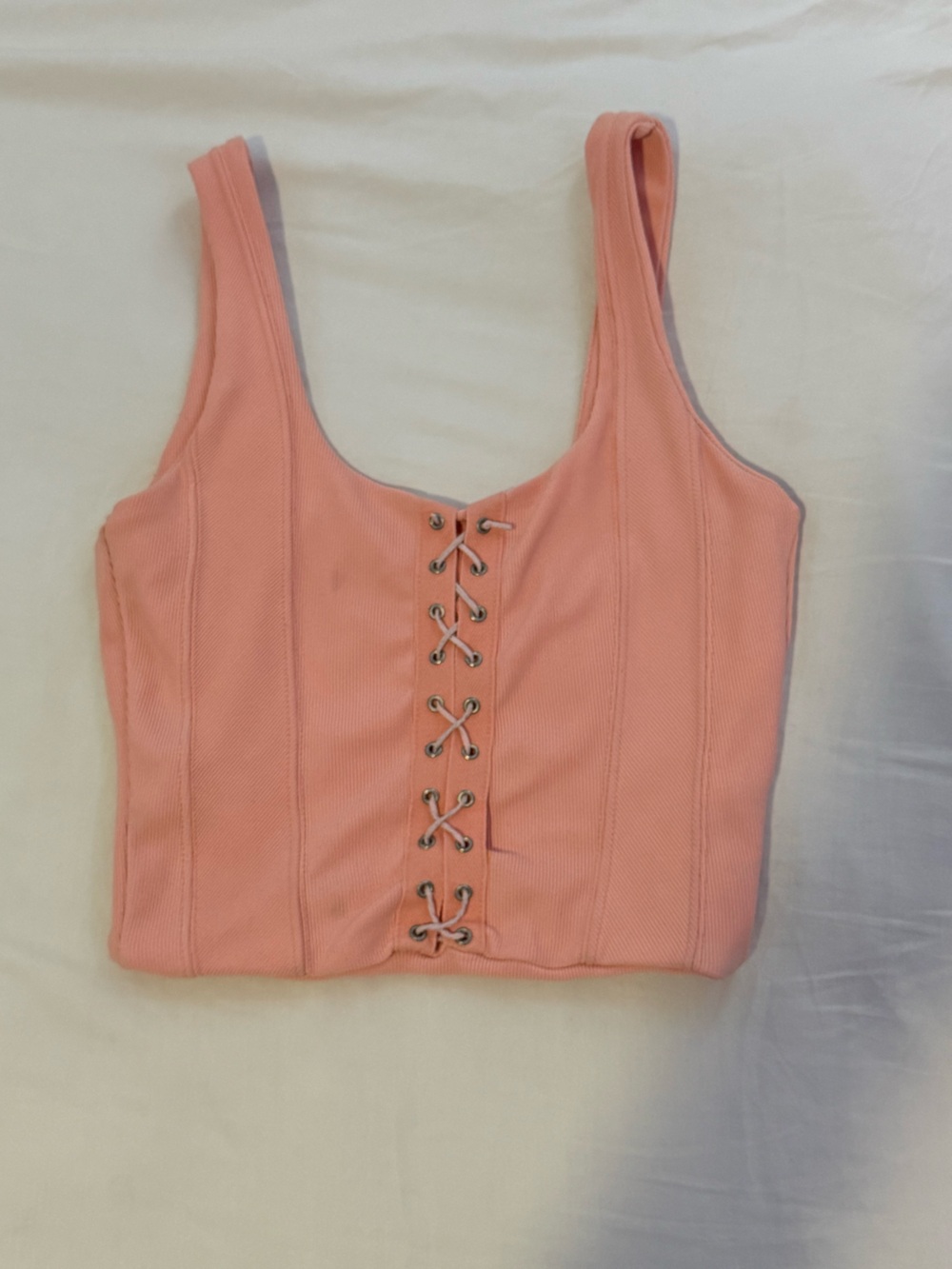 Peach Lace-Up Ribbed tank Top